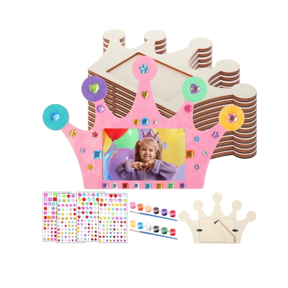Kids DIY Crown Picture Frame Craft Kit 12pc Paint Rhinestone Princess NEW